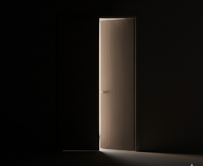 A slightly open door with light shining through, symbolizing safety, freedom, and hope after human trafficking.